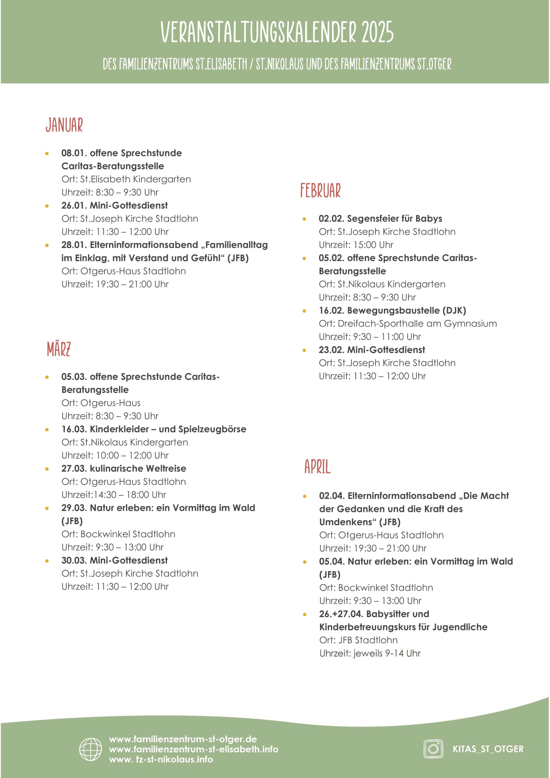 Veranstaltungskalender 2025 Familienzentren