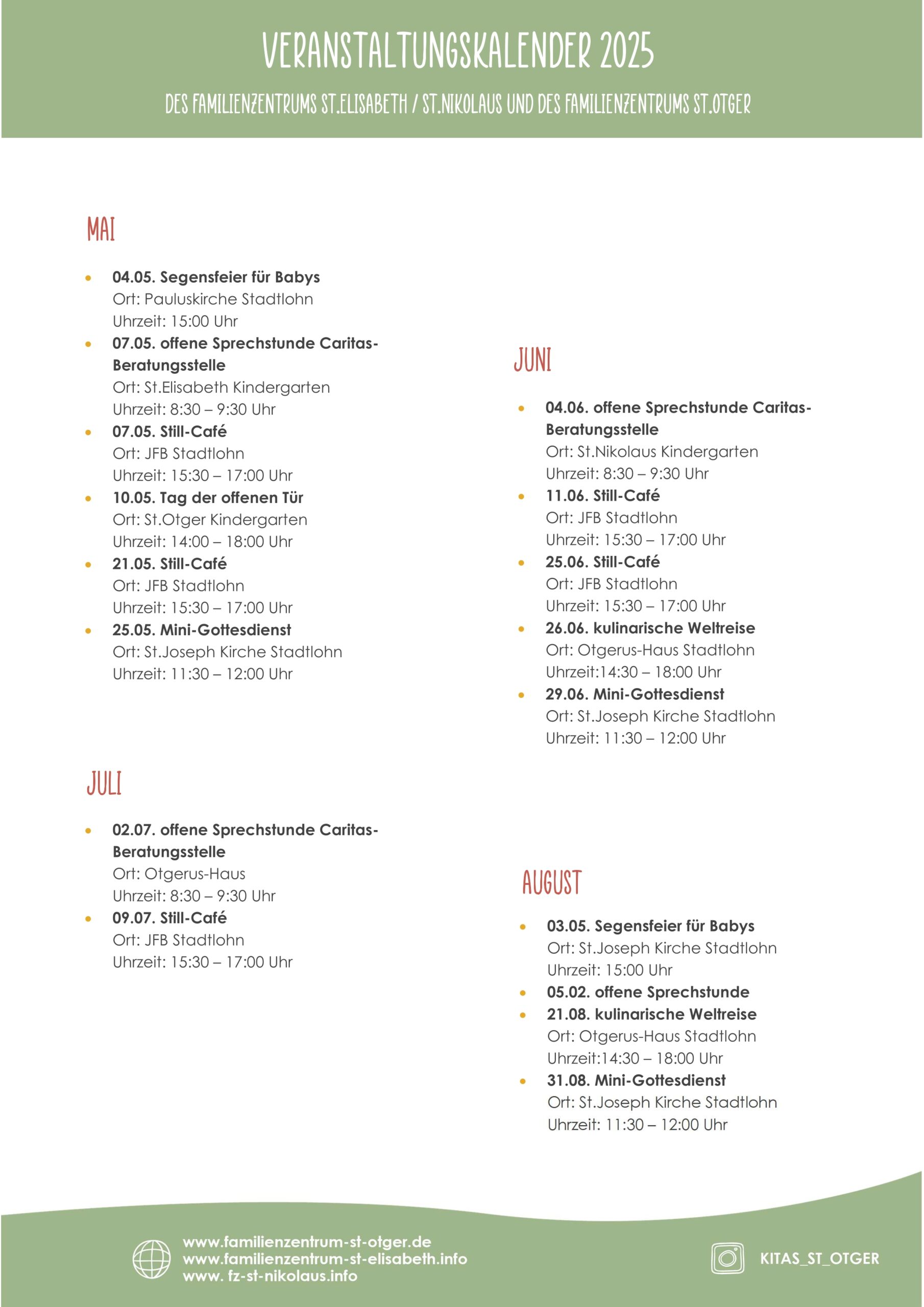Veranstaltungskalender 2025 Familienzentren