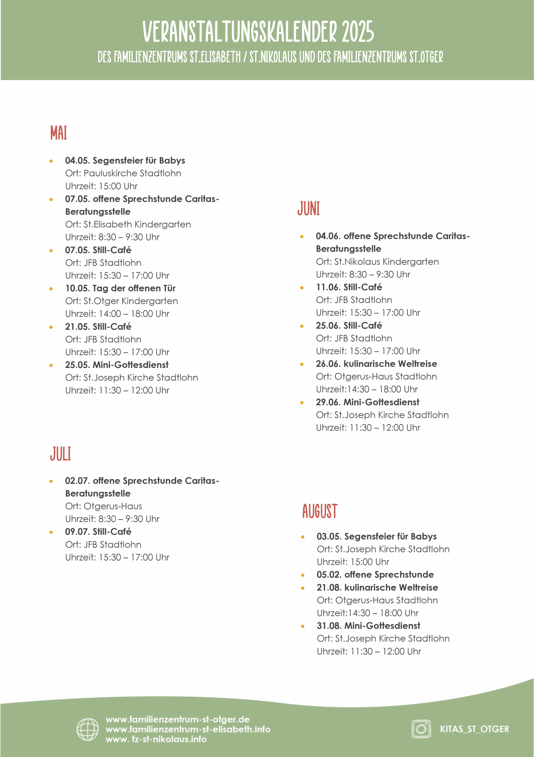 Veranstaltungskalender 2025 Familienzentren