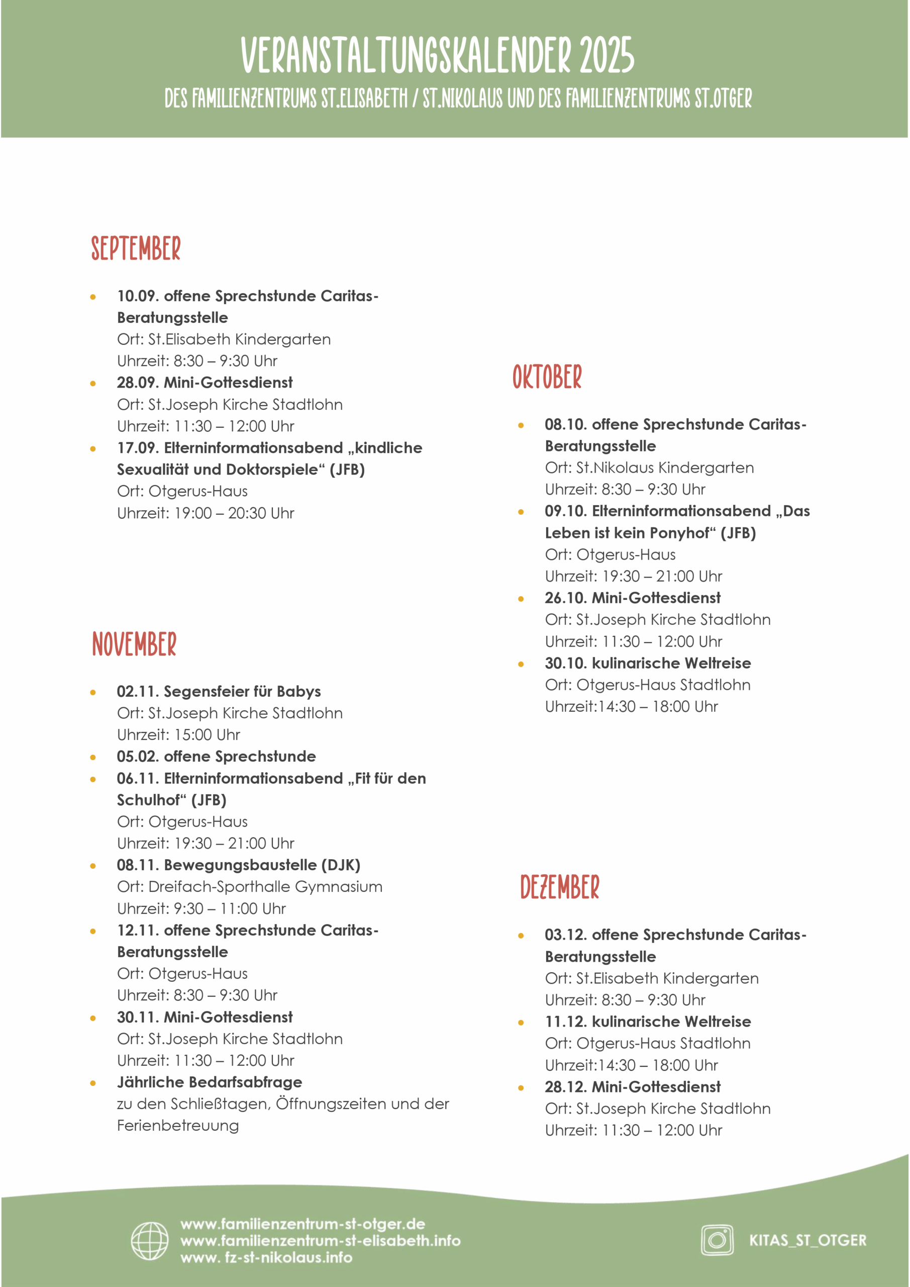 Veranstaltungskalender 2025 Familienzentren